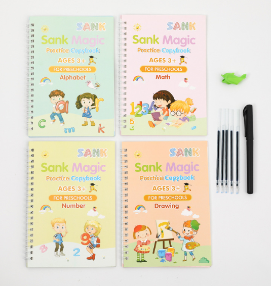 Set of 4 Reusable Magic Calligraphy Notebooks